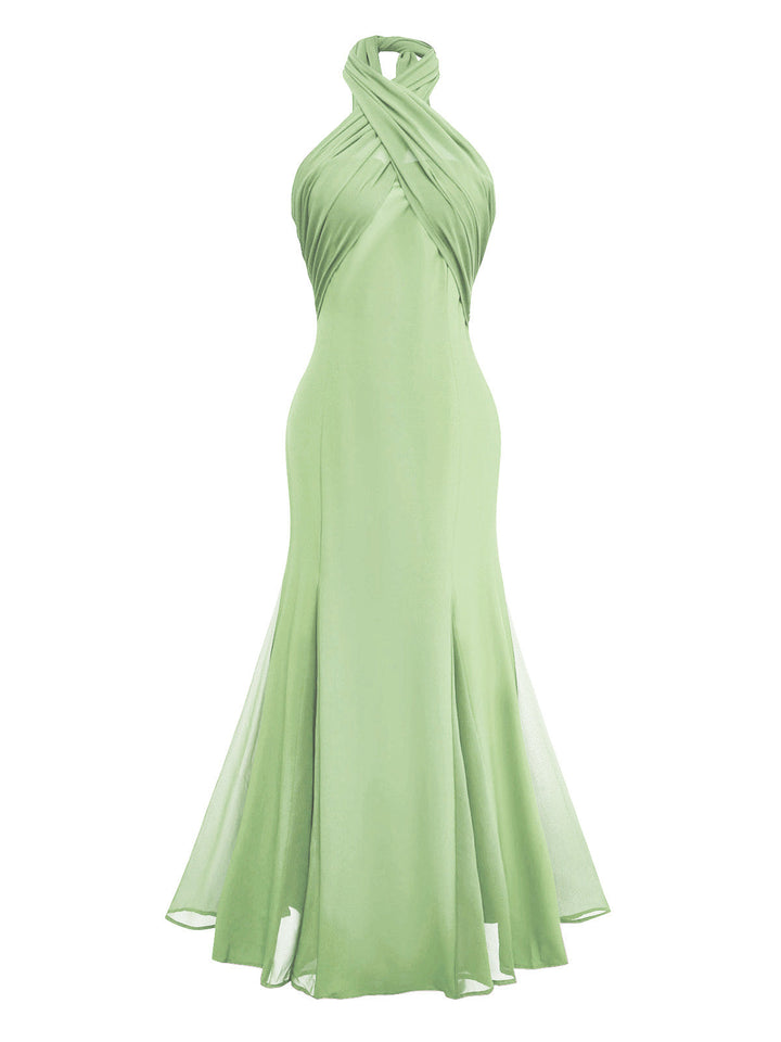 1930s Solid Chiffon Criss Cross Strapless Convertible Dress - vintage dress, retro fashion
