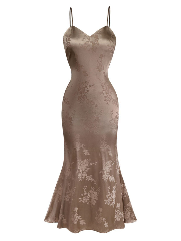 1930s Solid Satin Floral Jacquard Slip Mermaid Dress - vintage dress, retro fashion