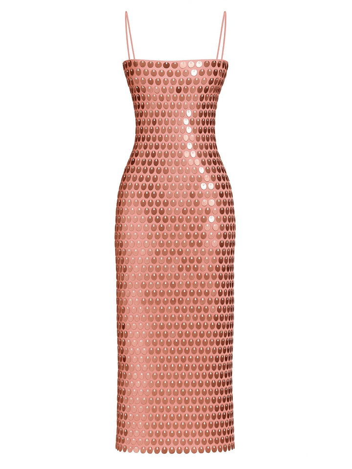 1930s Solid Sequined Back Slit Spaghetti Strap Dress - vintage dress, retro fashion