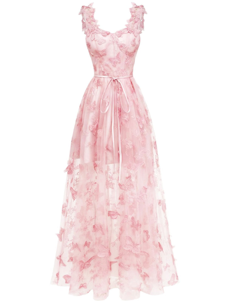 1930s Spaghetti Strap 3D Butterflies Mesh Maxi Dress - vintage dress, retro fashion