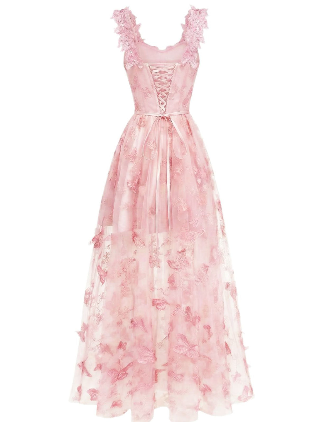 1930s Spaghetti Strap 3D Butterflies Mesh Maxi Dress - vintage dress, retro fashion