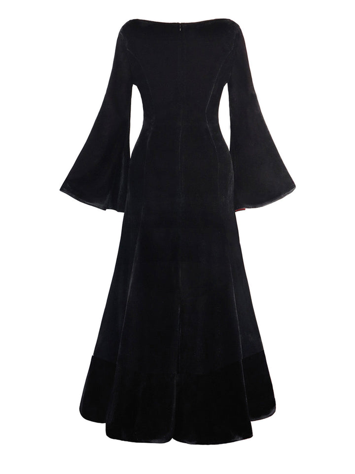 1930s Velvet Bell-Sleeve Wednesday Addams Style Dress - vintage dress, retro fashion