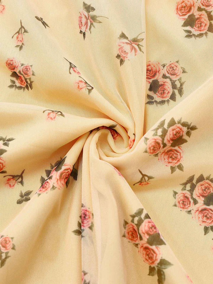 Yellow 1930s Ditsy Floral Mesh Sleeveless Ribbon Dress - vintage dress, retro fashion