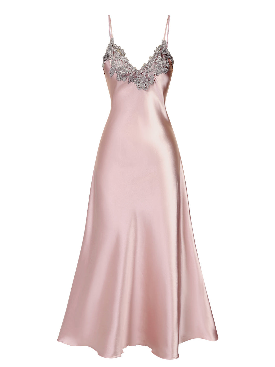 Embroidered Faux Satin Strap Nightgown: wher