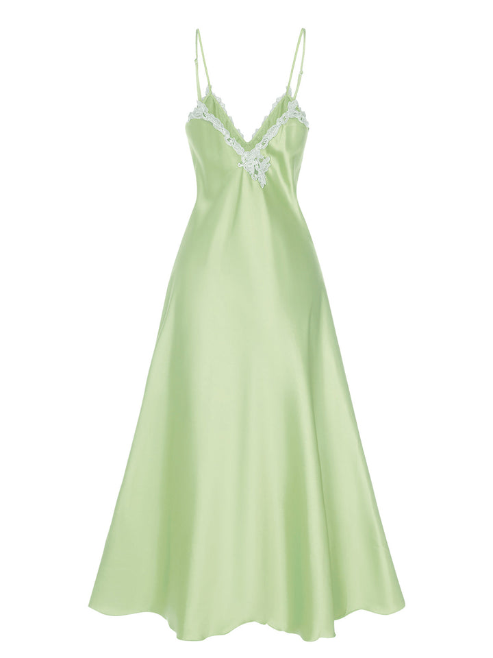 1930s Embroidered Faux Satin Strap Nightgown — a 1