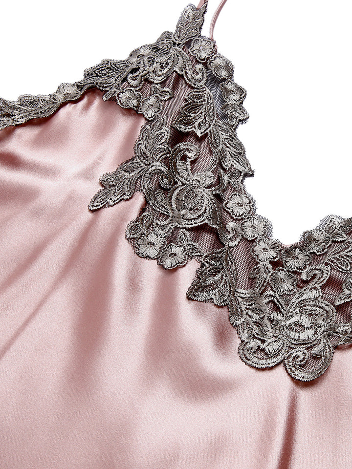 She slips into this Embroidered Faux Satin S