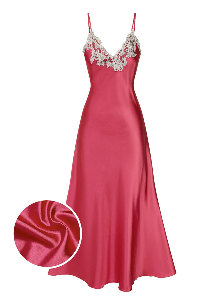 Front view: 1930s 1930s Embroidered Faux Satin Str