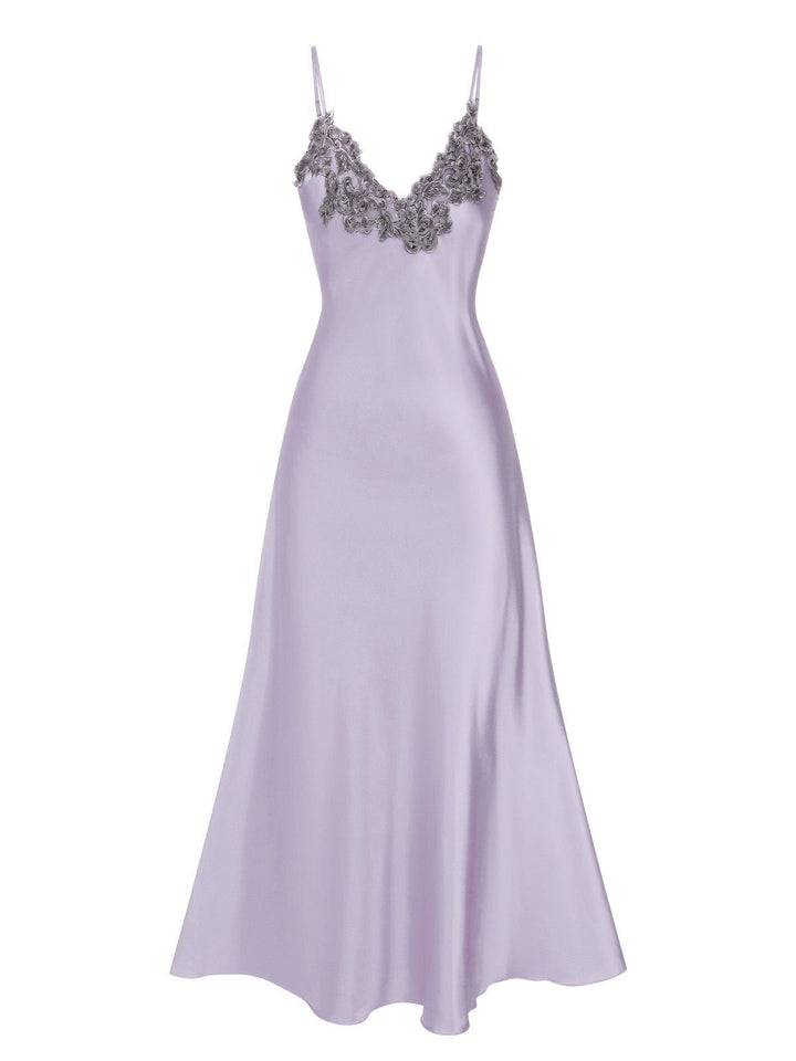 1930s Embroidered Faux Satin Strap Nightgown: wher