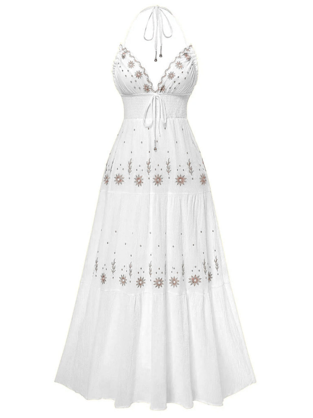 1930s Embroidered Floral Deep V-Neck Textured Dress - vintage dress, retro fashion, elegant red