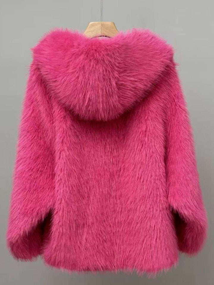 1930s Faux Fur Hooded Lapel Solid Coat - vintage fashion, retro style