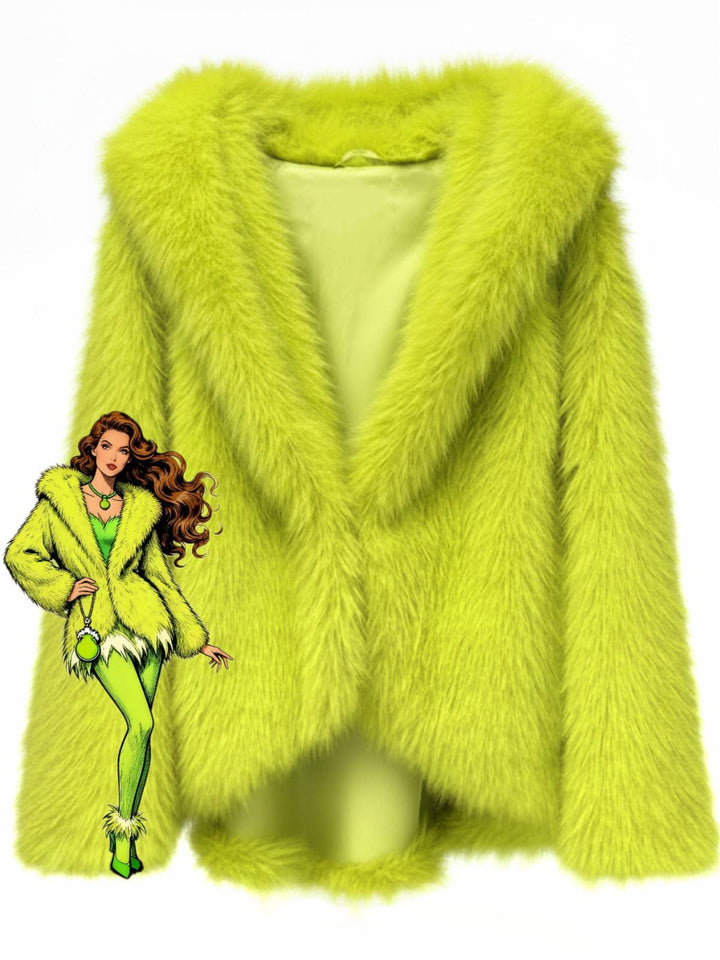 Front view: 1930s 1930s Faux Fur Hooded Lapel Solid Coat, perfect for retro themed parties, vintage fashion enthusiasts and special occasions