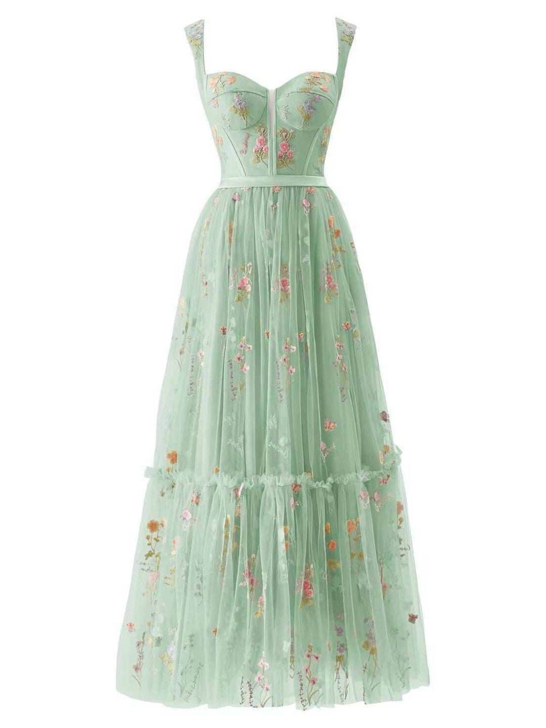 1930s Floral Mesh Boned Lace-Up Dress, classic vintage style elegant fashion - Image 11