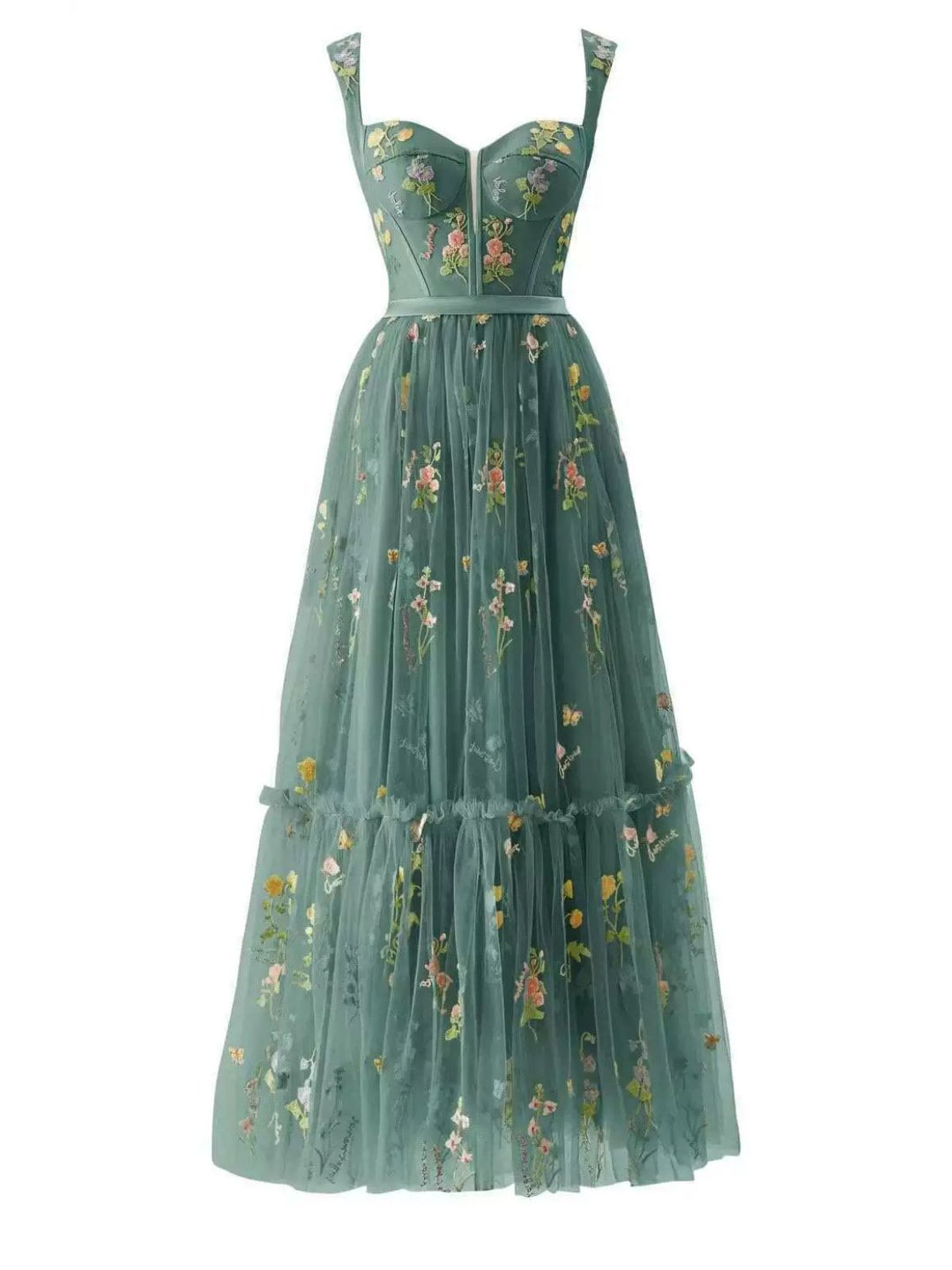 1930s Floral Mesh Boned Lace-Up Dress, classic vintage style elegant fashion - Image 1