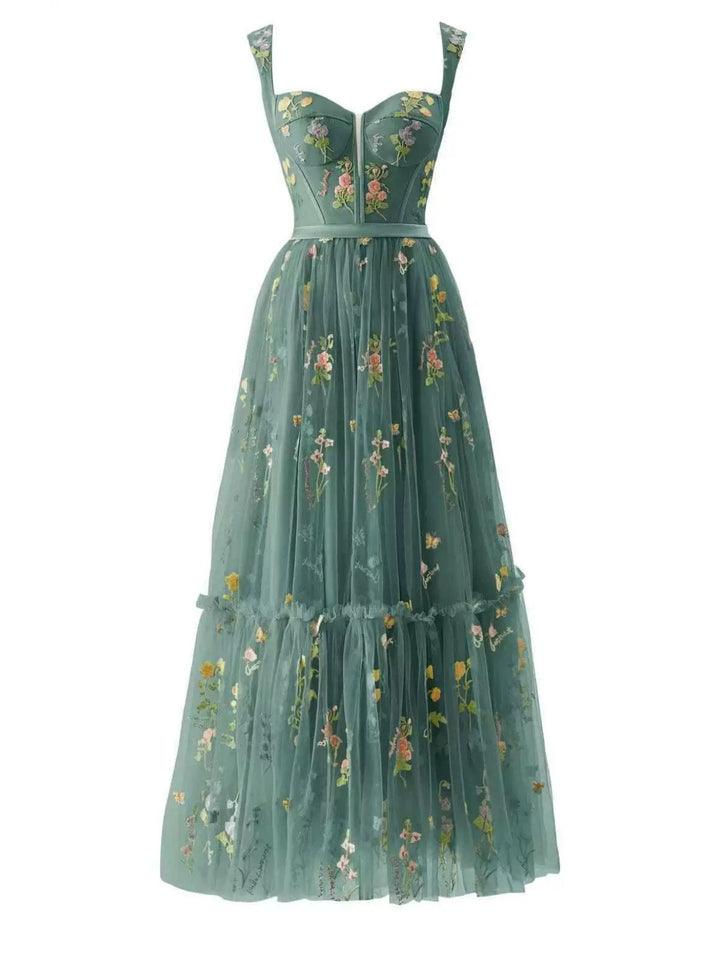 1930s Floral Mesh Boned Lace-Up Dress, classic vintage style elegant fashion - Image 1