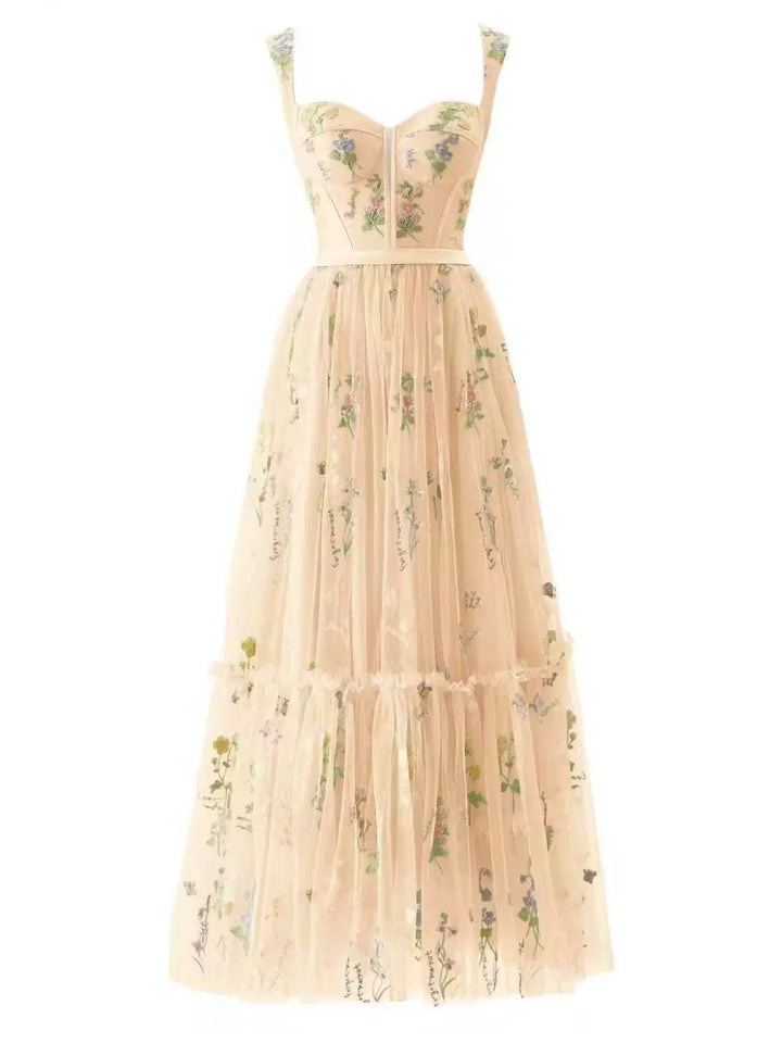 1930s Floral Mesh Boned Lace-Up Dress, classic vintage style elegant fashion - Image 2