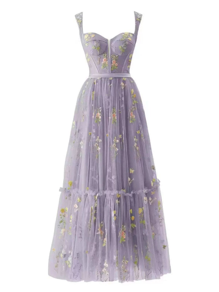 1930s Floral Mesh Boned Lace-Up Dress, classic vintage style elegant fashion - Image 3