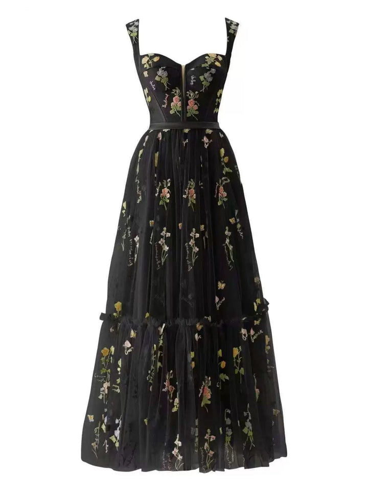 1930s Floral Mesh Boned Lace-Up Dress, classic vintage style elegant fashion - Image 4