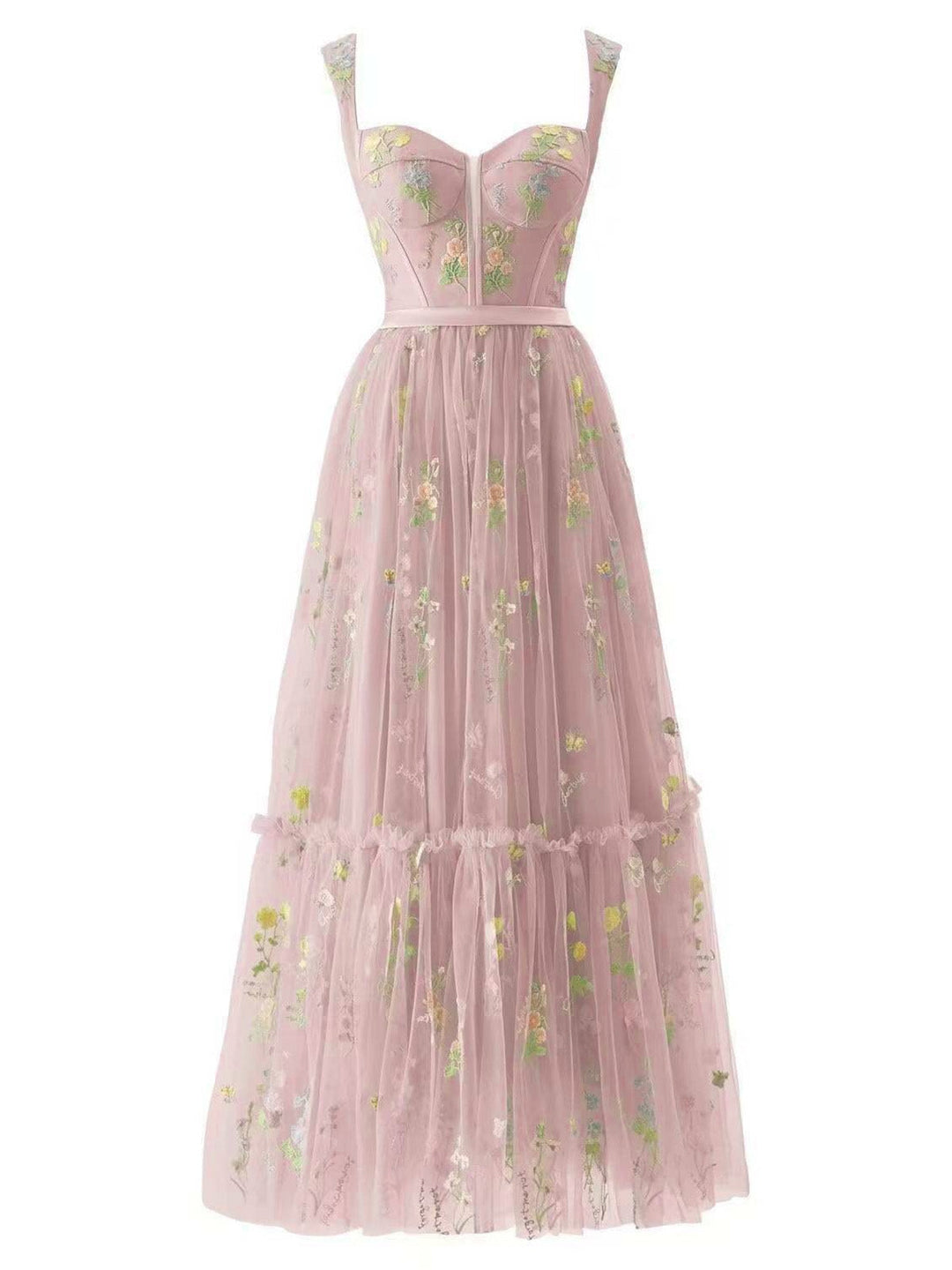 1930s Floral Mesh Boned Lace-Up Dress, classic vintage style elegant fashion - Image 6