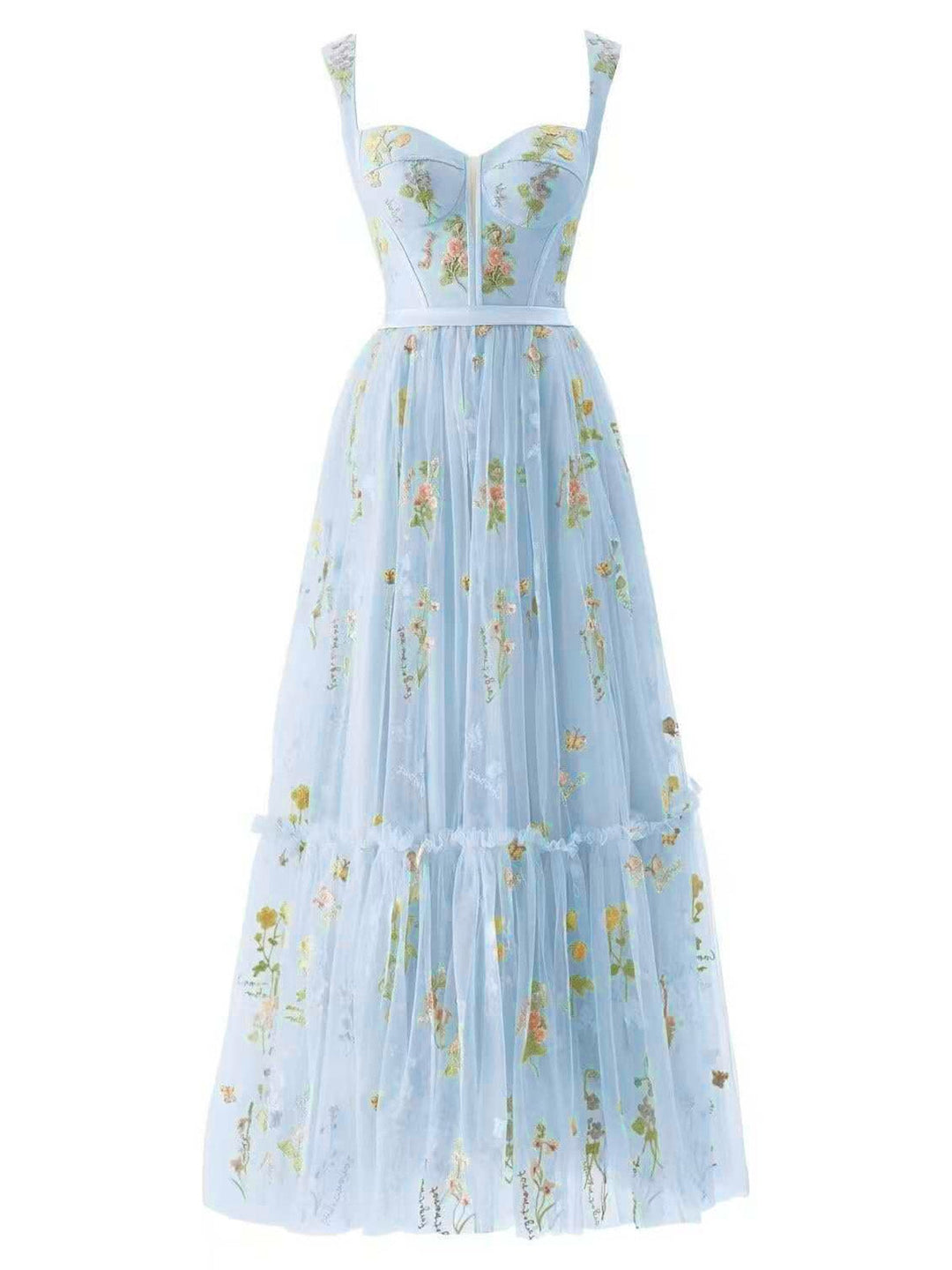 1930s Floral Mesh Boned Lace-Up Dress, classic vintage style elegant fashion - Image 7