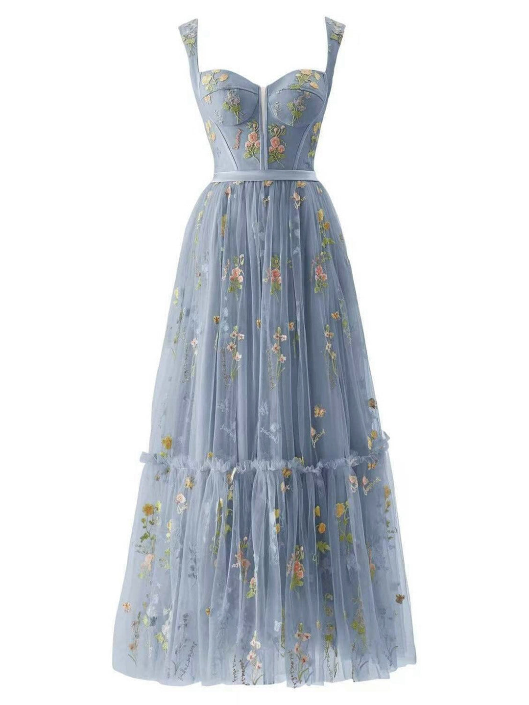 1930s Floral Mesh Boned Lace-Up Dress, classic vintage style elegant fashion - Image 8