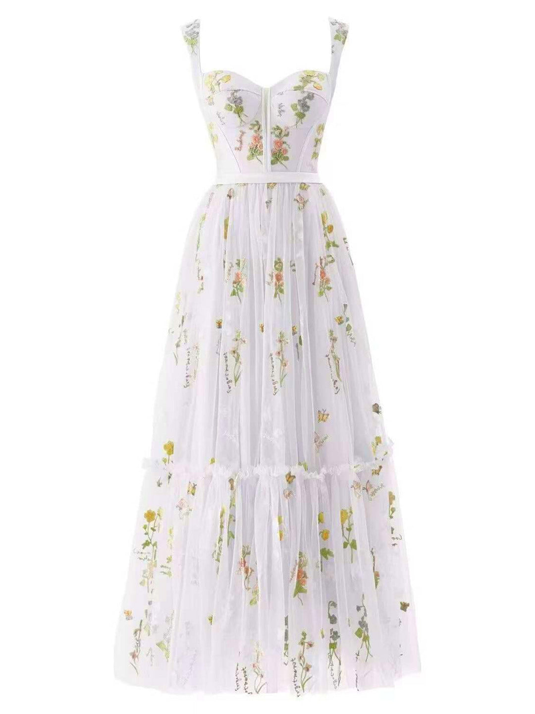 1930s Floral Mesh Boned Lace-Up Dress, classic vintage style elegant fashion - Image 9