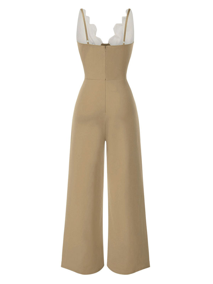 1930s Floral Patchwork V-Neck Straps Jumpsuit - vintage jumpsuit, retro fashion