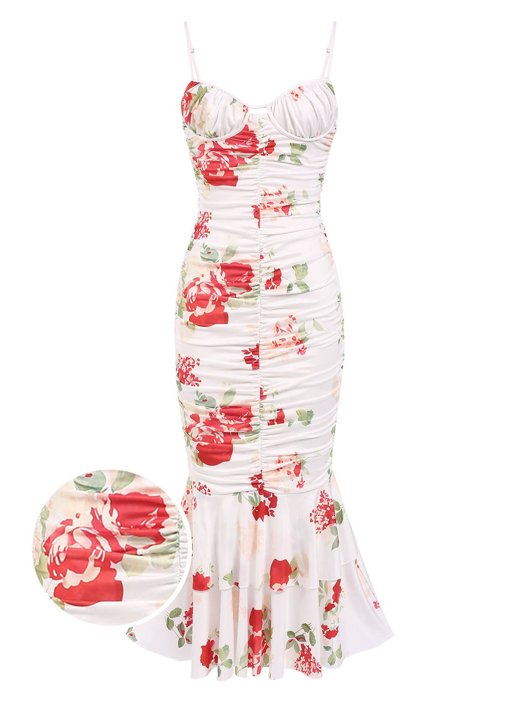 Front view: 1930s 1930s Floral Pleated Ruffled Hem Dress, perfect for retro themed parties, vintage fashion enthusiasts and special occasions