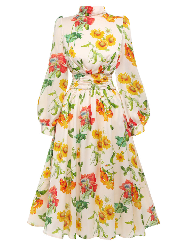 1930s Flower Long Sleeves Swing Dress — vintage elegance for the modern woman