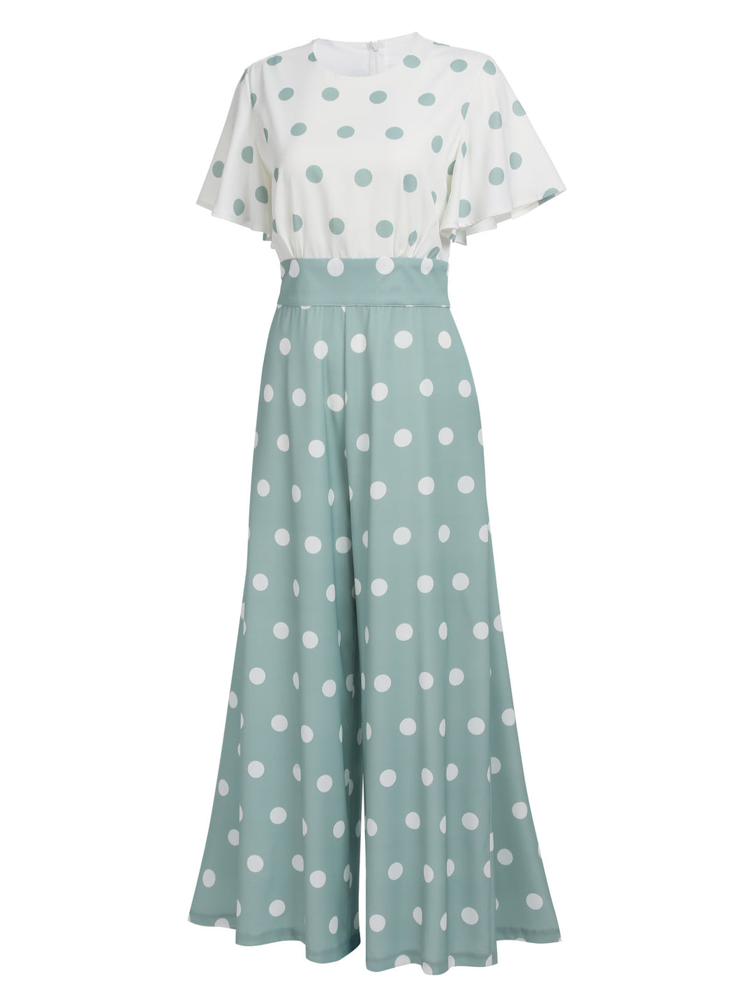 1930s Green White Splicing Polka Dot Jumpsuit — vintage elegance for the modern woman