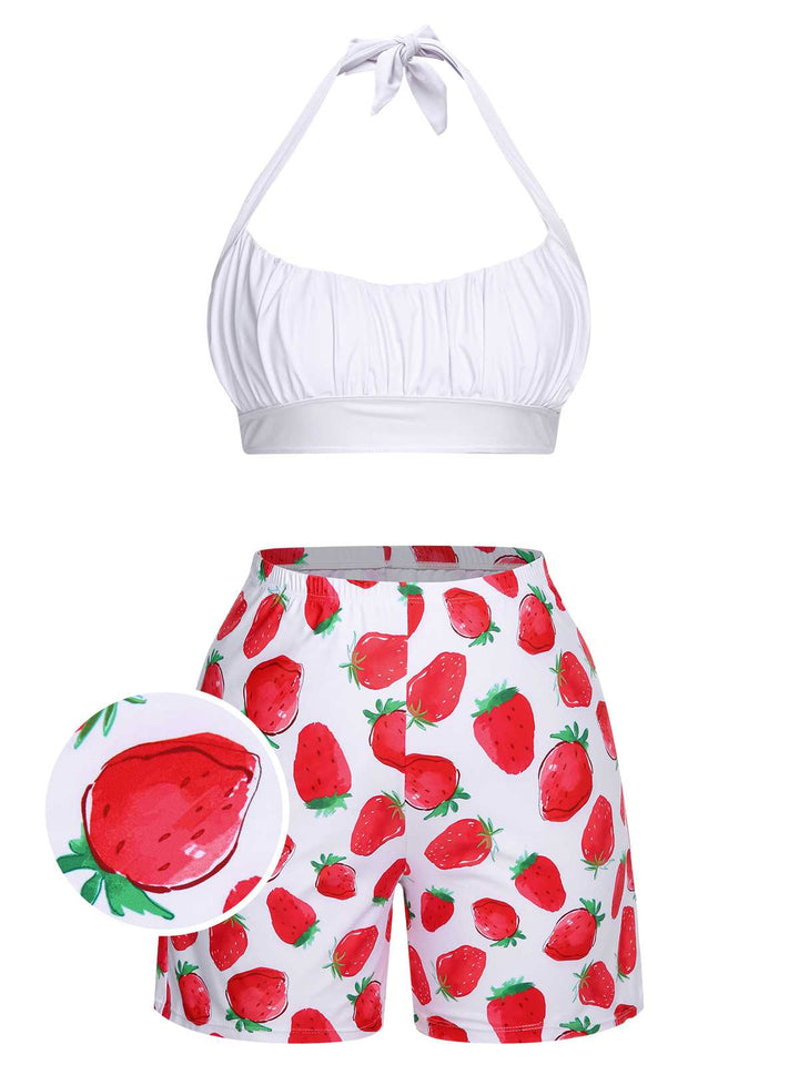 1930s Halter Strawberry Swimsuit Set - vintage swimsuit, pin-up style