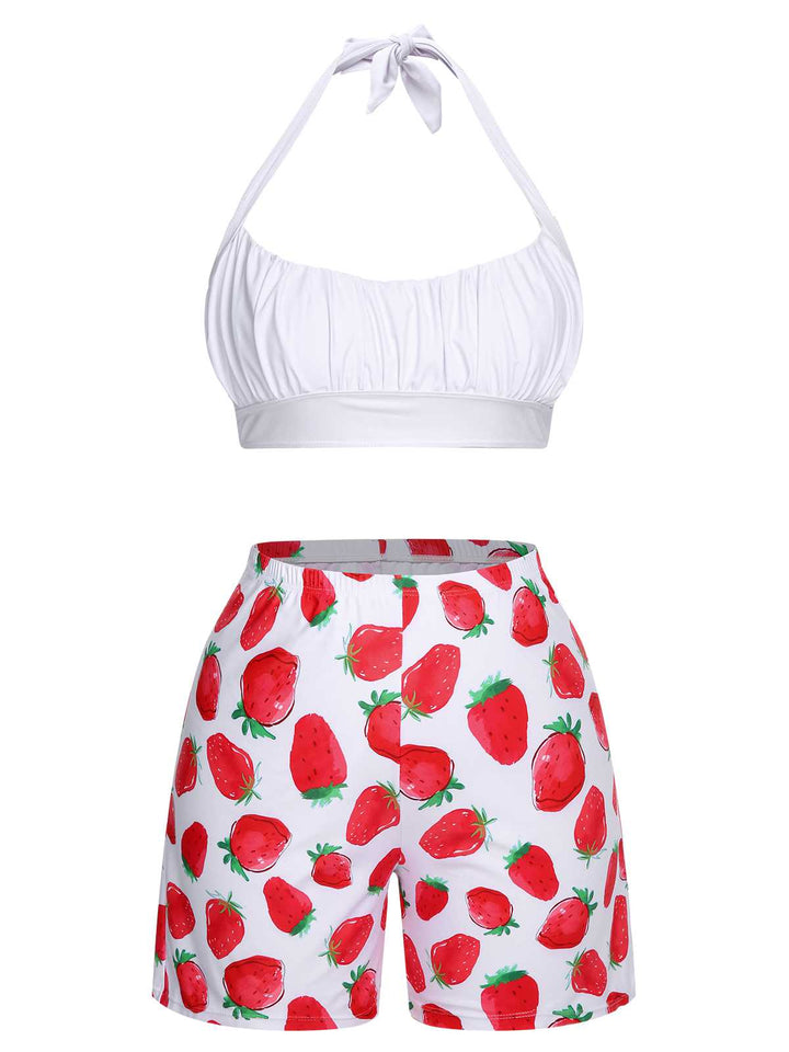 1930s Halter Strawberry Swimsuit Set - vintage swimsuit, pin-up style