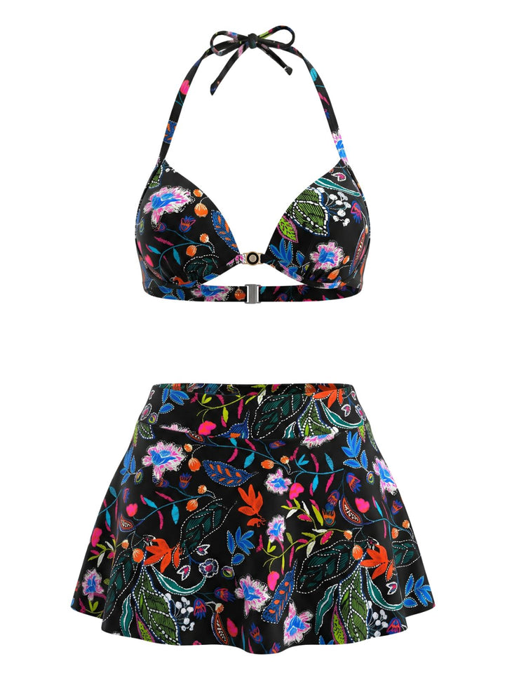 Floral Print High Waist Skirted Bikini Set, vintage skirt, retro style - perfect for women who love vintage and retro fashion