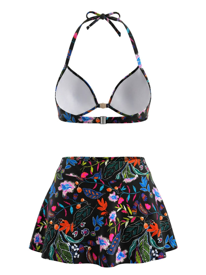 Floral Print High Waist Skirted Bikini Set, vintage skirt, retro style - perfect for women who love vintage and retro fashion