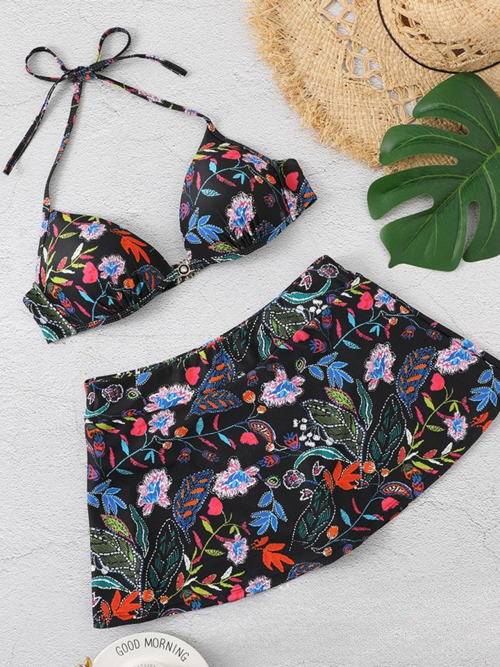 Floral Print High Waist Skirted Bikini Set, vintage skirt, retro style - perfect for women who love vintage and retro fashion