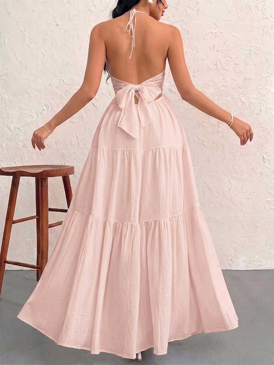 1930s Halter V-Neck Backless Solid Maxi Dress, vintage dress, retro fashion - perfect for women who love vintage and retro fashion