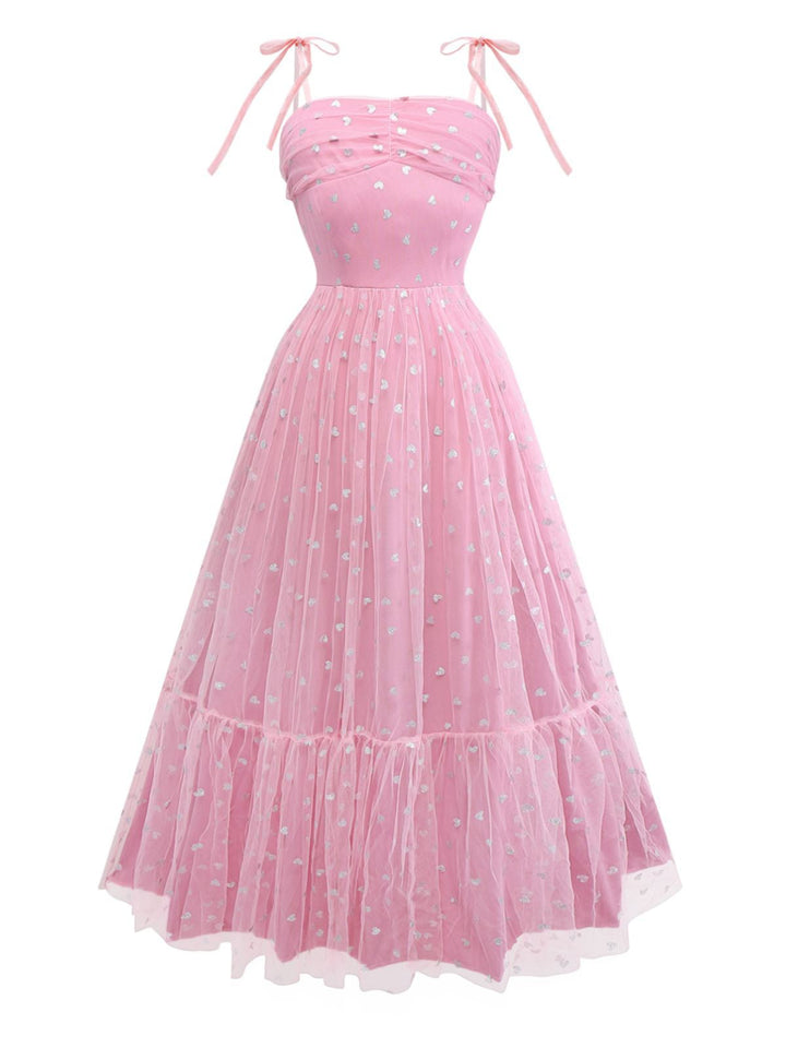 1930s Heart Foil Tulle Spaghetti Strap Prom Dress - vintage dress, retro fashion