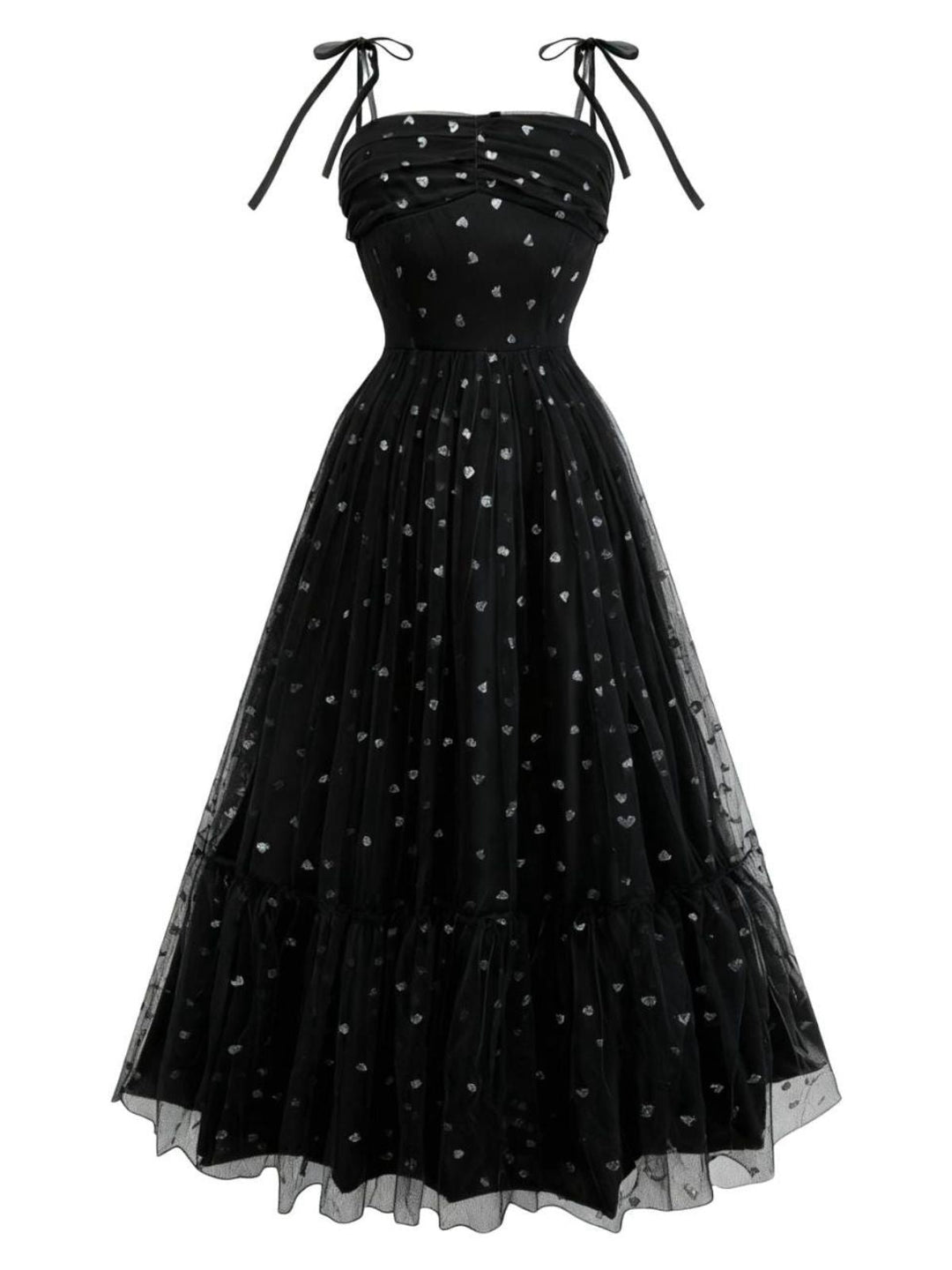 1930s Heart Foil Tulle Spaghetti Strap Prom Dress - vintage dress, retro fashion