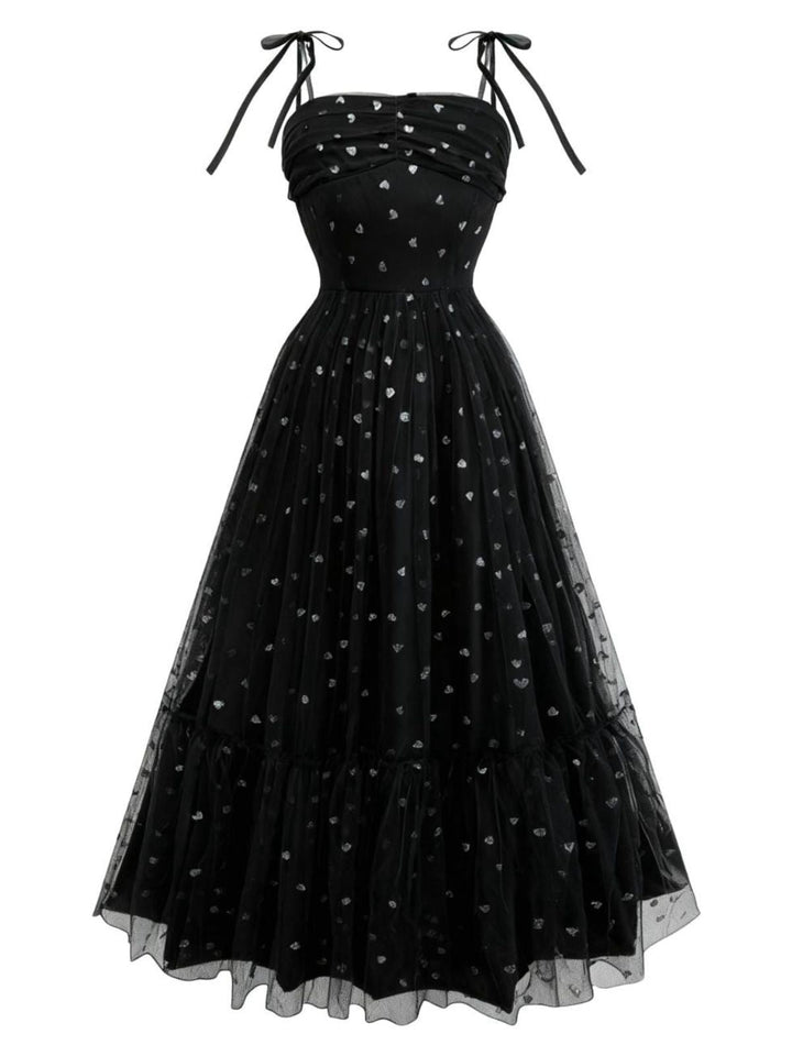 1930s Heart Foil Tulle Spaghetti Strap Prom Dress - vintage dress, retro fashion