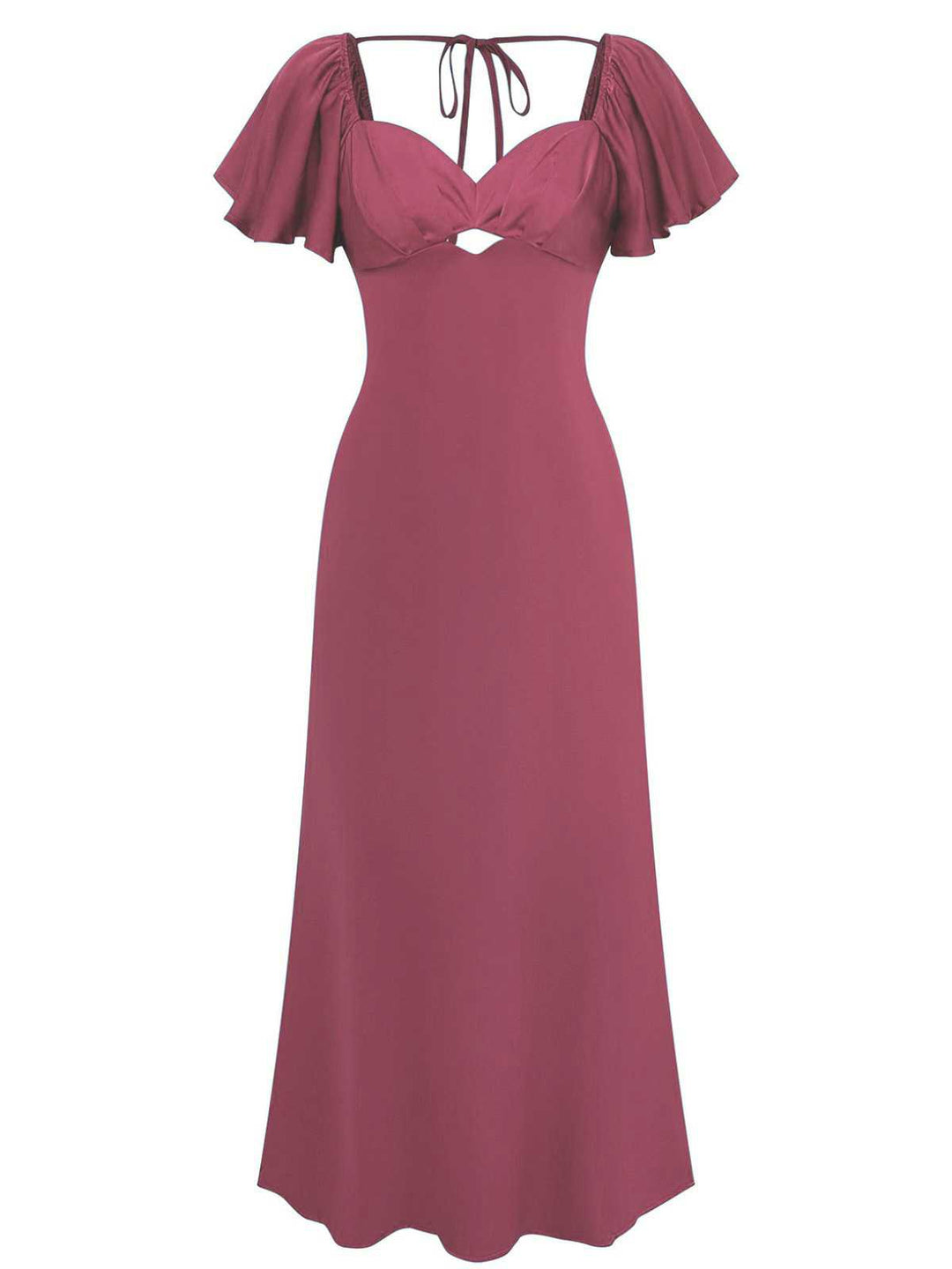 1930s Heart Neck Ruffled Sleeve Satin Dress - vintage dress, retro fashion