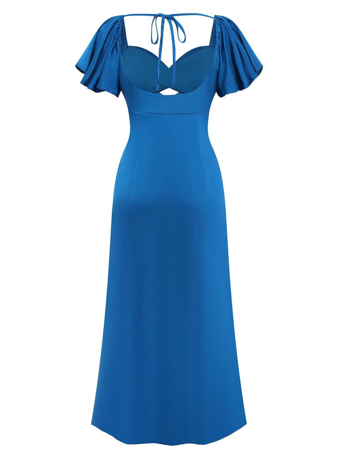 1930s Heart Neck Ruffled Sleeve Satin Dress - vintage dress, retro fashion