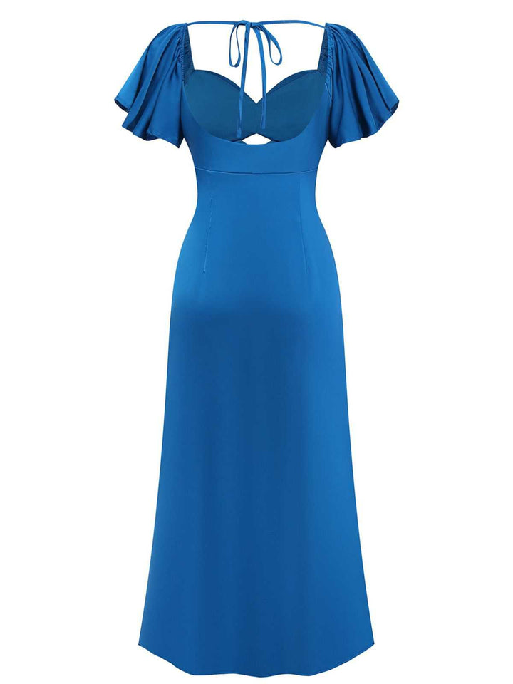 1930s Heart Neck Ruffled Sleeve Satin Dress - vintage dress, retro fashion