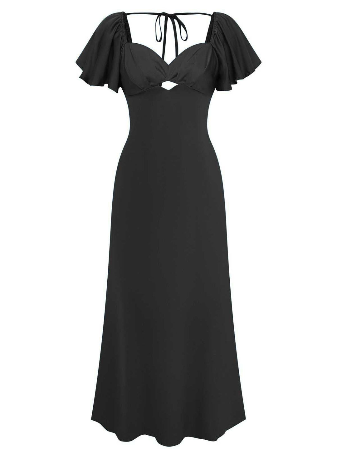 1930s Heart Neck Ruffled Sleeve Satin Dress - vintage dress, retro fashion