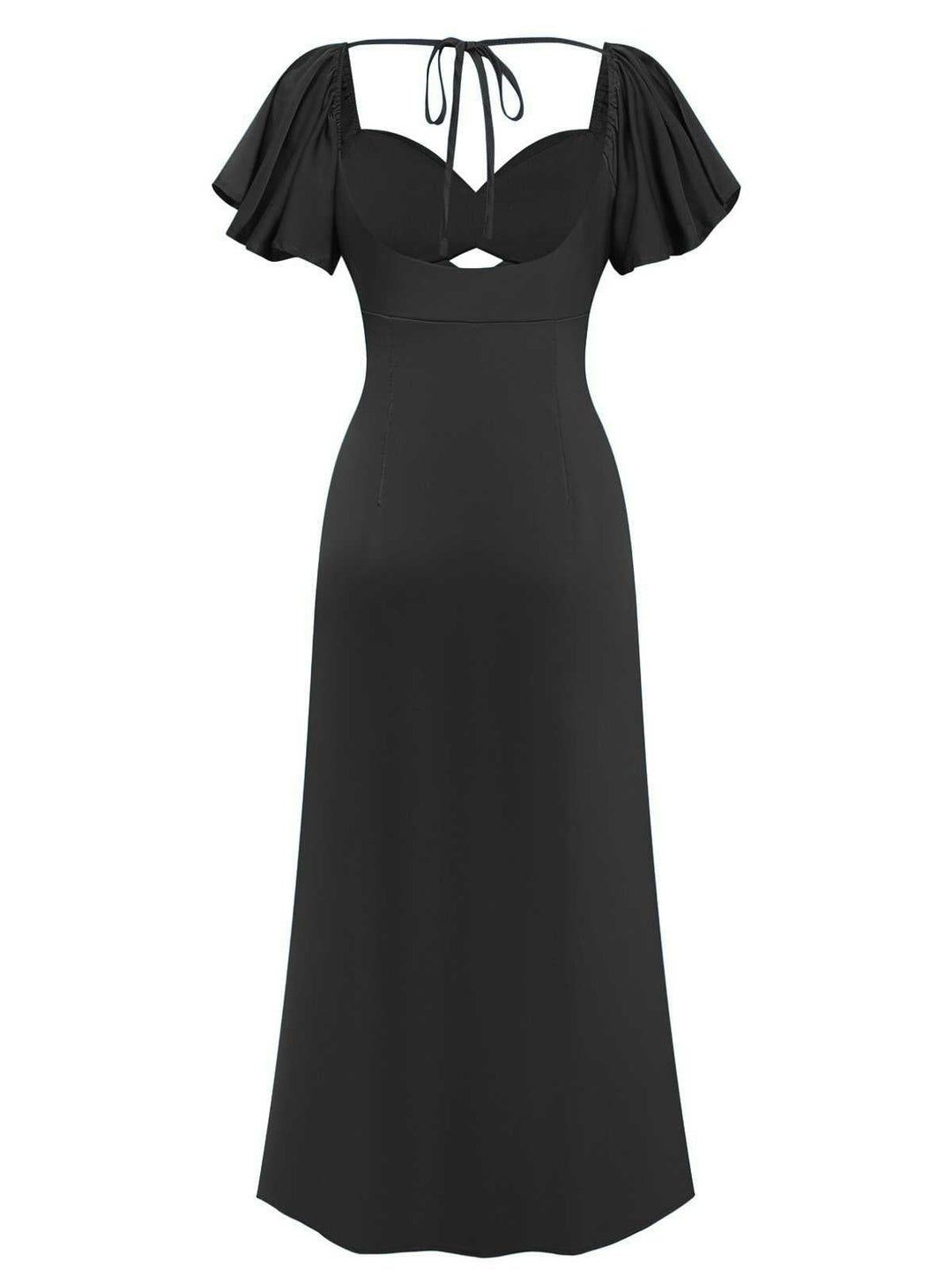 1930s Heart Neck Ruffled Sleeve Satin Dress - vintage dress, retro fashion