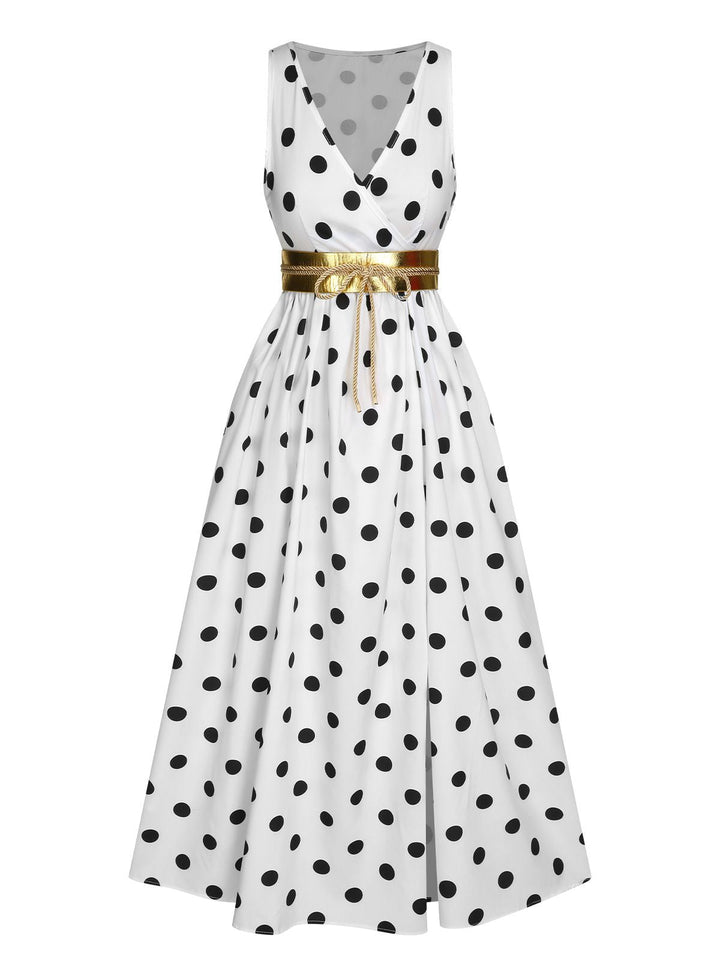 View 7: 1930s 1930s High Slit V-Neck Belted Dress, perfect for retro themed parties, vintage fashion enthusiasts and special occasions