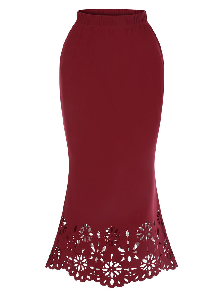 View 10: 1930s 1930s Hollow Out Solid Fishtail Skirt, perfect for retro themed parties, vintage fashion enthusiasts and special occasions