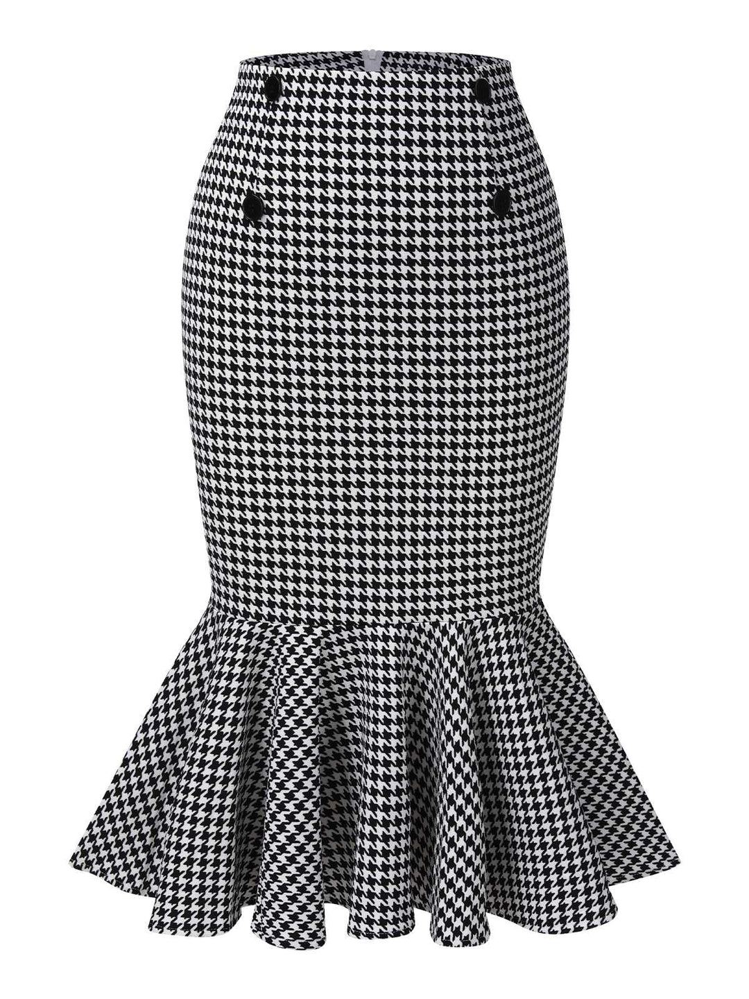 She sways in this 1930s Houndstooth Button Mermaid Skirt and it&