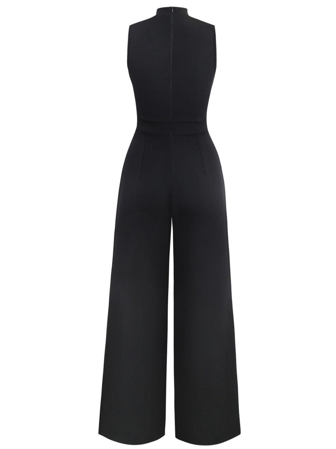 Black 1930s Sleeveless Chain Drawstring Half-Turtleneck Jumpsuit - vintage jumpsuit, retro fashion, classic black