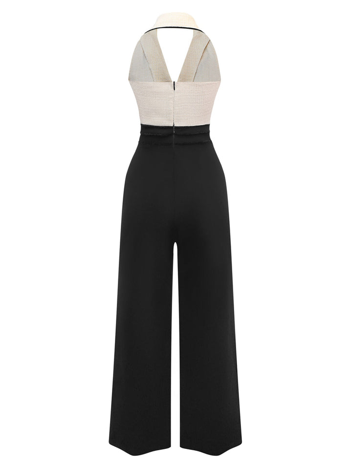 Black &amp; White 1930s Contrast Notched Collar Jumpsuit - vintage jumpsuit, retro fashion, classic black