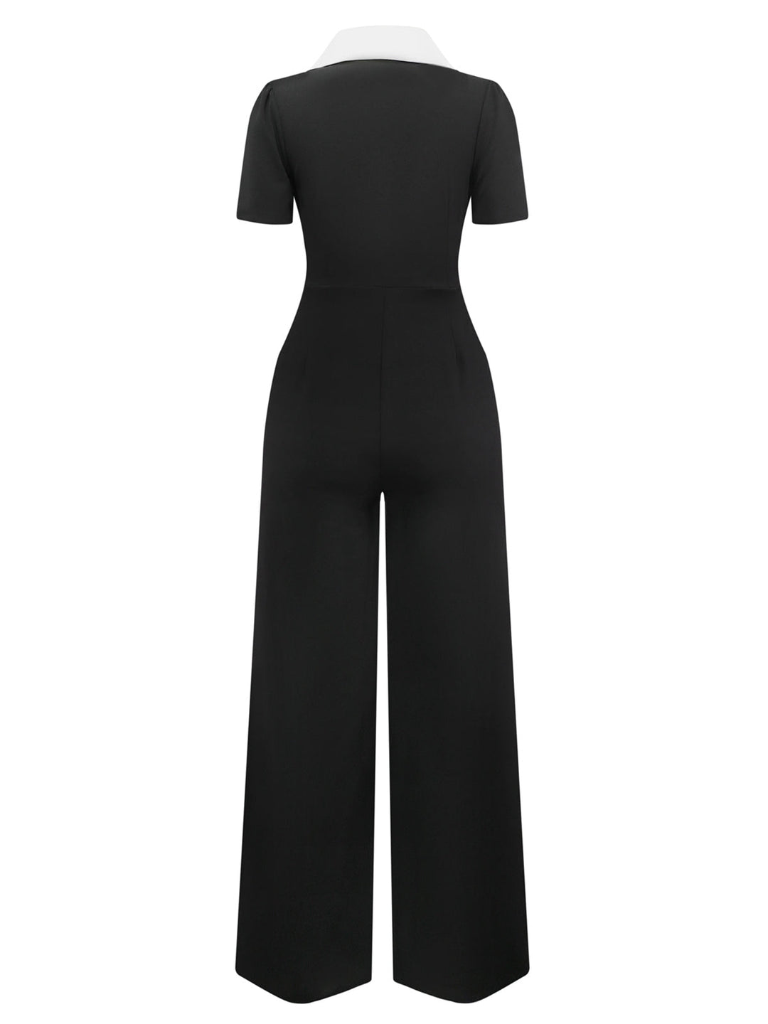 Black &amp; White 1930s Notched Collar Buttoned Jumpsuit - vintage jumpsuit, retro fashion, classic black