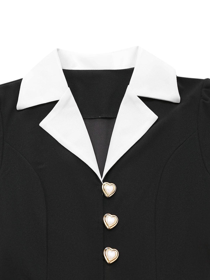 Black &amp; White 1930s Notched Collar Buttoned Jumpsuit - vintage jumpsuit, retro fashion, classic black